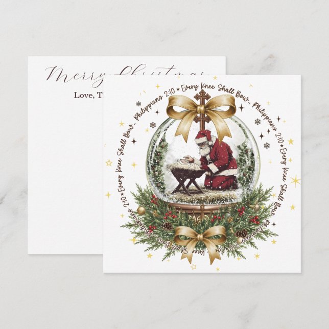 Cartão de Natal de Santa & Presépio com Escritura (Frente/Verso)