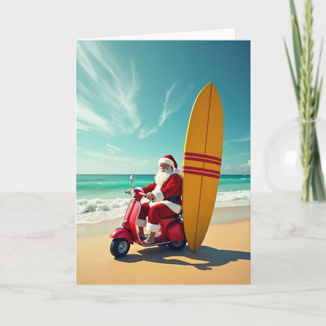 Cartão de Natal de Santa Surfando (Frente)