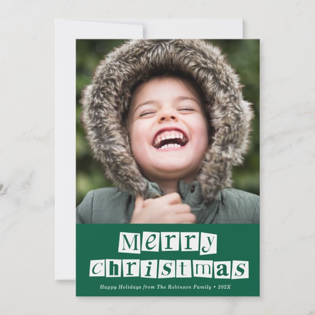 cartão de Natal de script branco (Frente)