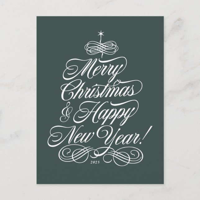Cartão de Natal de Script em Verde (Frente)