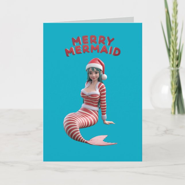 Cartão de Natal de Sereia de Natal Adorável (Frente)