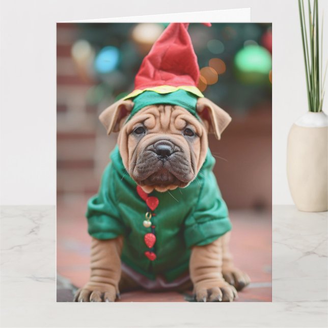 Cartão de Natal De Shar Pei Elf (Frente)