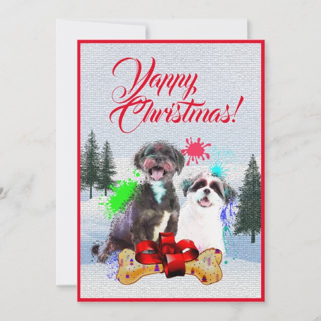 Cartão de Natal de Shih Tzu, Engraçado e Personali (Frente)
