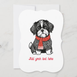 Cartão de Natal de Shih Tzu no Estilo Linocut Retr