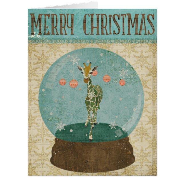 Cartão de Natal de Snowglobe do girafa do jade (Frente)