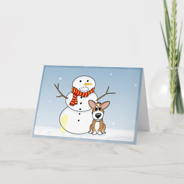 Cartão de Natal de Snowman Corgi (Frente)