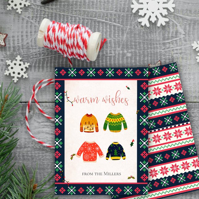 Cartão de Natal de Suéter Feio com Desejos Quentes (Ugly Sweater Christmas Warm Wishes Holiday Card)