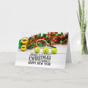 Cartão de Natal de tênis com bola e rack