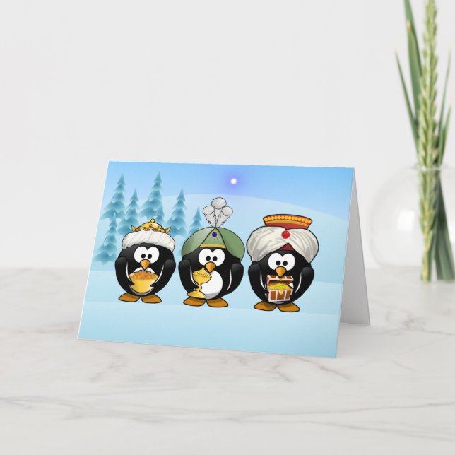 Cartão de Natal de Três Pinguins de Sabemen (Frente)