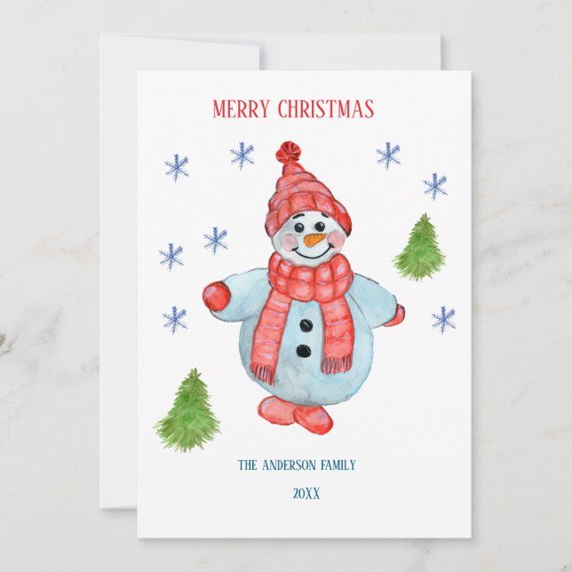 cartão de Natal de um boneco de neve (Frente)