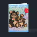 Cartão de Natal de Urso Bonito<br><div class="desc">Cartões de Natal Barrados com Casal - Pintura MIGNED - Personalizável</div>