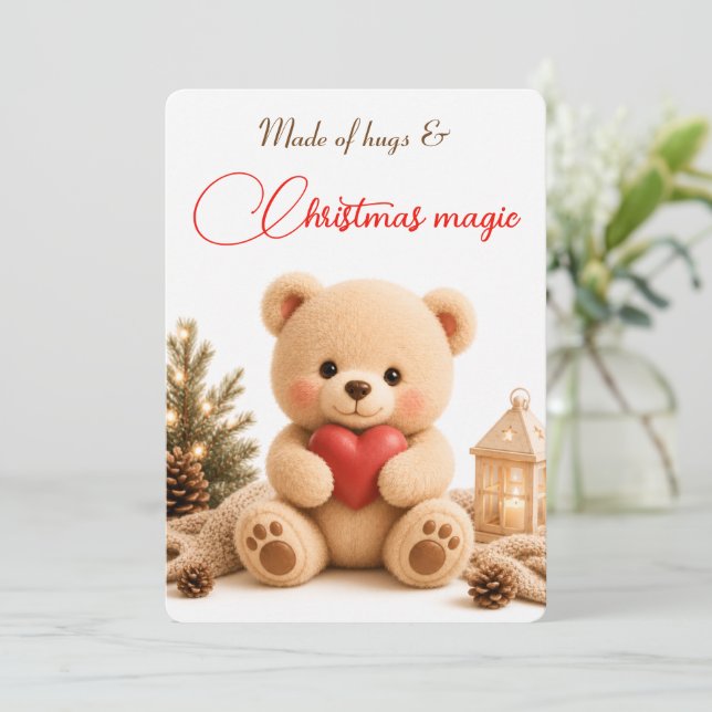 Cartão de Natal de Urso de Pelúcia Macio (Em pé/Frente)