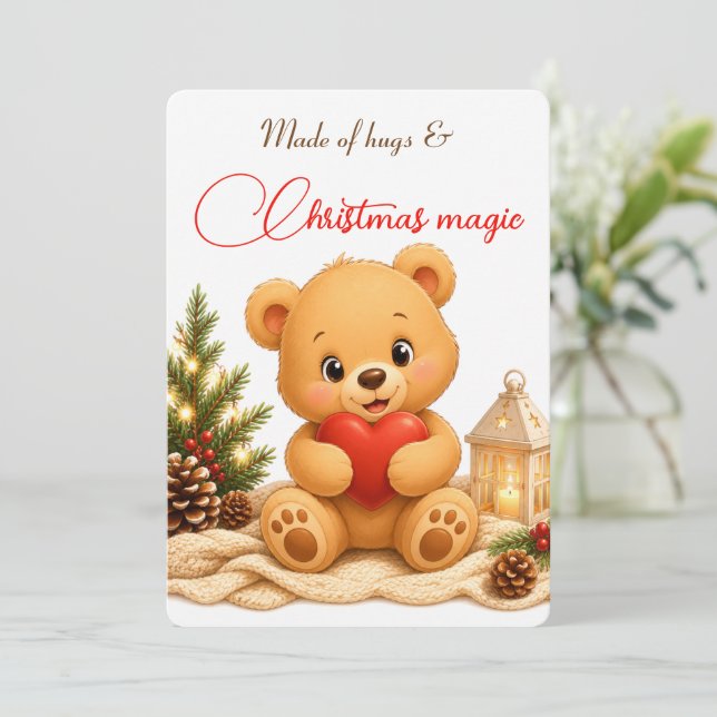 Cartão de Natal de Urso de Pelúcia Macio (Em pé/Frente)