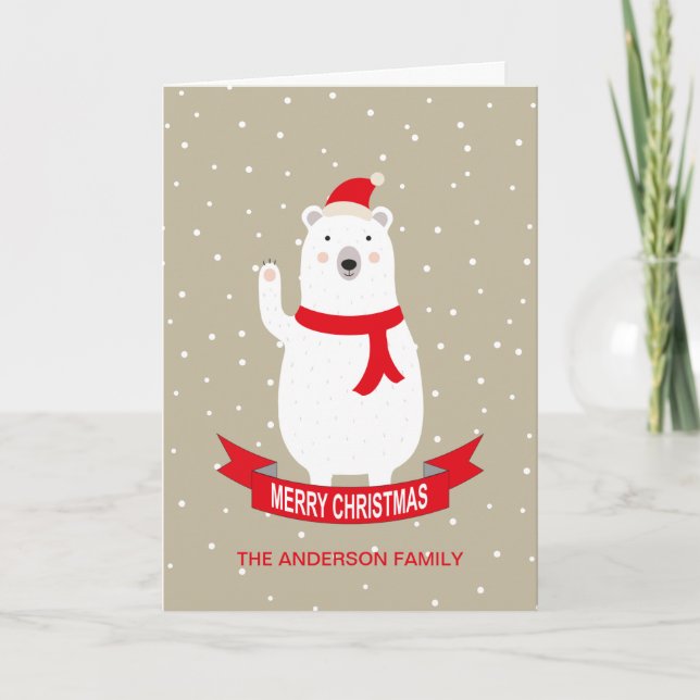 Cartão de Natal de Urso Polar Bonito Personalizado (Frente)