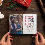 Cartão de Natal de Vaca Sagrada e Engraçado<br><div class="desc">Cartaz de natal de natal com temas engraçados,  com uma fotografia para você substituir por sua,  o humorístico ditado "ho,  ho,  vaca sagrada,  já é natal",  uma vaca d'água com um chapéu de Natal,  seu nome de família e o ano.</div>