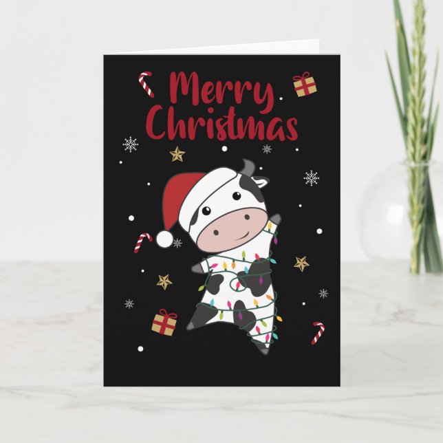 Cartão de Natal de Vacas Animais de Inverno Alegre (Frente)