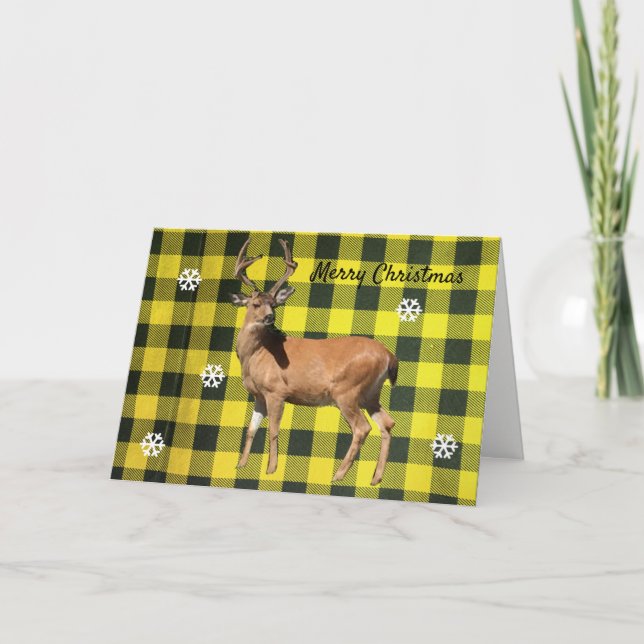 Cartão de Natal de Veado da Floresta em Xadrez Ama (Frente)
