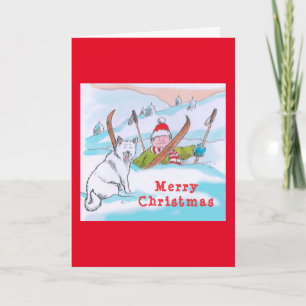 Cartão de Natal de viagem de esqui de cachorro