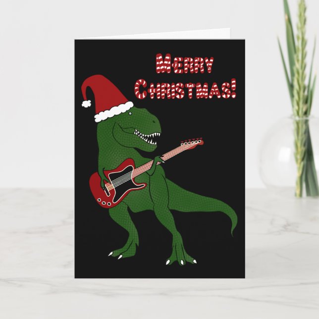 Cartão de Natal de Violão T-Rex (Frente)