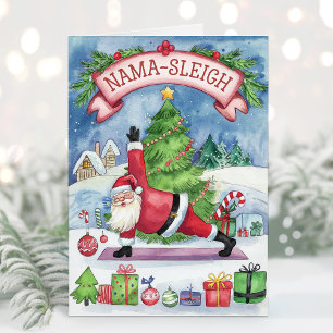 Cartão de Natal de Watercolor Funny Yoga