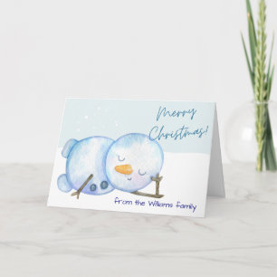 Cartão de Natal de Watercolor Snowman Personalizáv