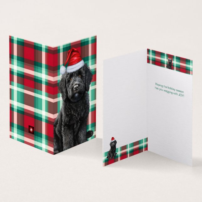 Cartão de Natal de Xadrez de Férias Labradoodle (Interior e exterior)