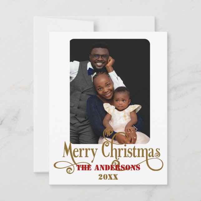 Cartão de Natal Delicado, Dourado e Vermelho (Frente)