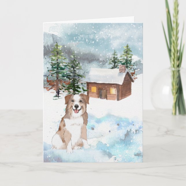 Cartão de Natal do Australian Shepher (Vermelho) (Frente)