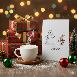 Cartão de Natal do Boneco de Neve e Coelho Fofo