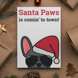 Cartão de Natal do Bulldog Francês Azul Santa Paws