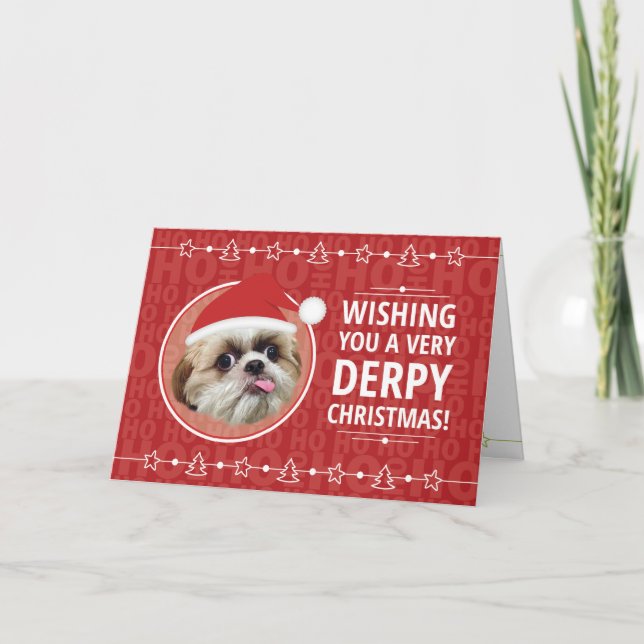 Cartão de Natal do cão do tzu de Derpy shih (Frente)