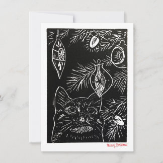 Cartão de Natal do Cat Linocut