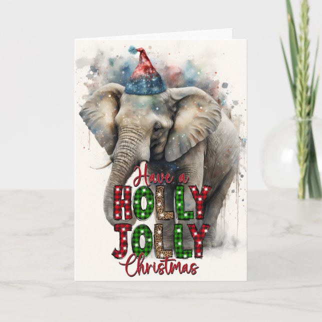 Cartão de Natal do Elefante Papai Noel Alegre e Fe (Frente)