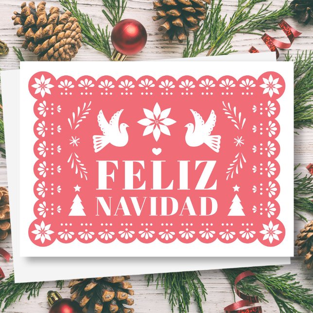 Cartão de Natal do Estilo Feliz Navidad Papel Pica (Feliz Navidad Papel Picado Style Christmas Card by Fiesta Valley Print)