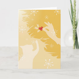 Cartão de Natal do Gato Branco & Holly, em dourado