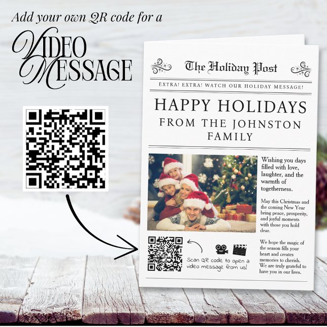 Cartão de Natal do Jornal QR Code (Newspaper Christmas Card with QR code for your family video message)