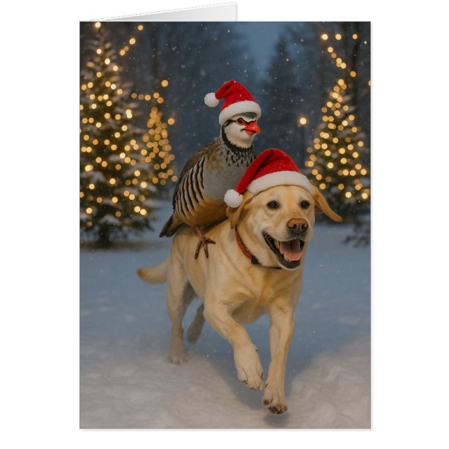 Cartão de Natal do Labrador Amarelo e Perdiz (Frente)