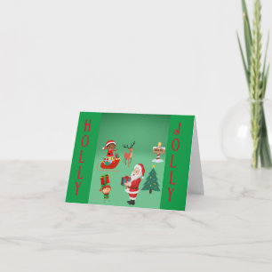 CARTÃO DE NATAL DO PAI NATAL E DUENDES HOLLY JOLL