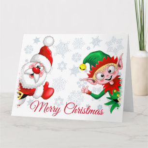 Cartão de Natal do Papai Noel e do Elfo com Polega