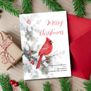 Cartão de Natal do Pássaro Cardinal Vermelho de In