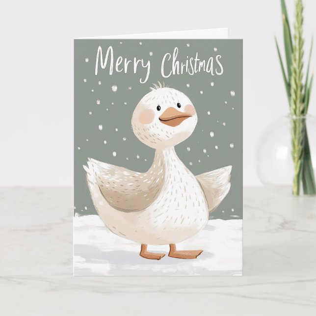 Cartão de Natal do Pato Boho na Neve (Frente)