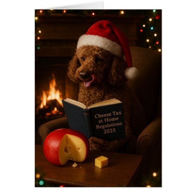 Cartão de Natal do Poodle 'Imposto sobre Queijo' (Frente)