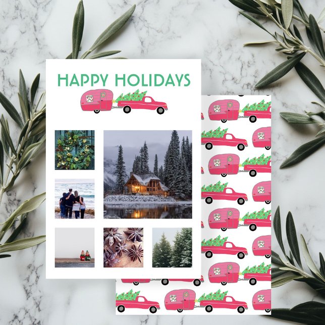 Cartão de Natal do Reboque de Caminhão FOTO PERSON (CUSTOM PHOTOS grid  Truck Camper Trailer Christmas Card
)