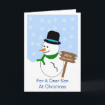 Cartão de Natal do Son Snowman<br><div class="desc">Cartão de saudação filho design de boneco de Natal. Personalize este cartão de Natal com qualquer texto, depois imprimi-lo e enviá-lo a você ou baixá-lo instantaneamente. Se precisar de ajuda para personalizar, entre em contato conosco através do link desta página. Filho design de boneco de neve personalizado cartão de Natal...</div>
