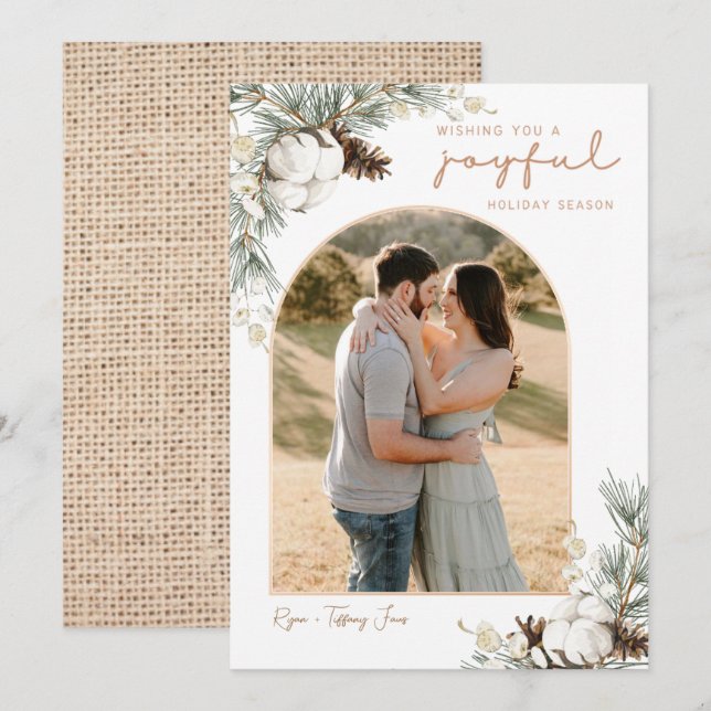 Cartão de Natal do Spruce & Pine Cones com Arch Ph (Frente/Verso)