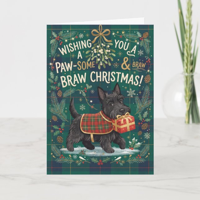 Cartão de Natal do Terrier Escocês Paw Some (Frente)