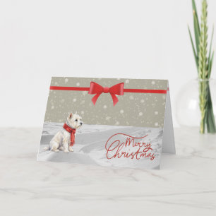 Cartão de Natal do Westie de Inverno com Laço Verm