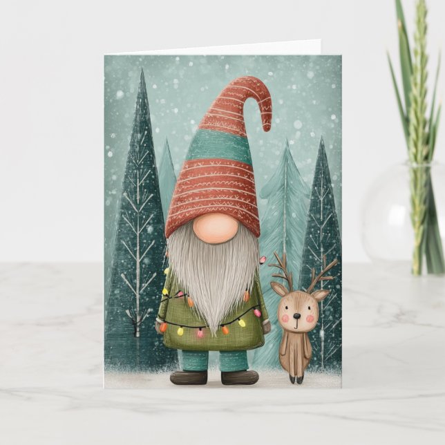 Cartão de Natal dobrado 5x7 Gnome (Frente)