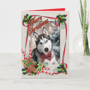 Cartão de Natal Dobrado com Huskie