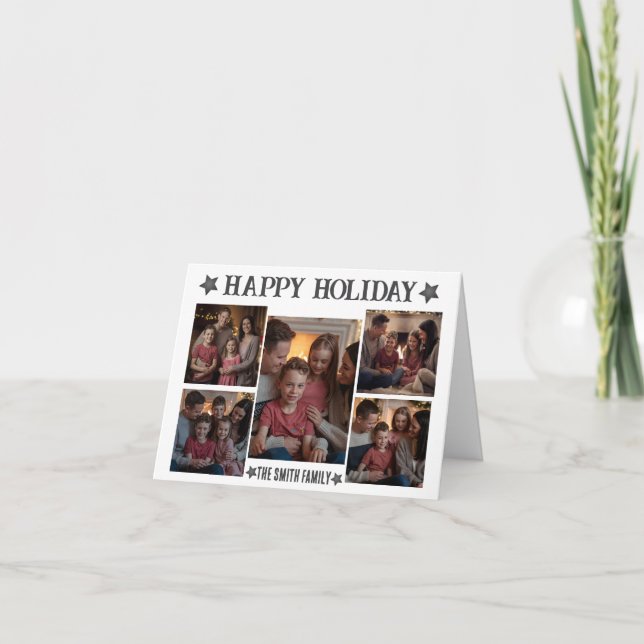 Cartão de Natal Dobrado com Roteiro Moderno 5 Foto (Frente)